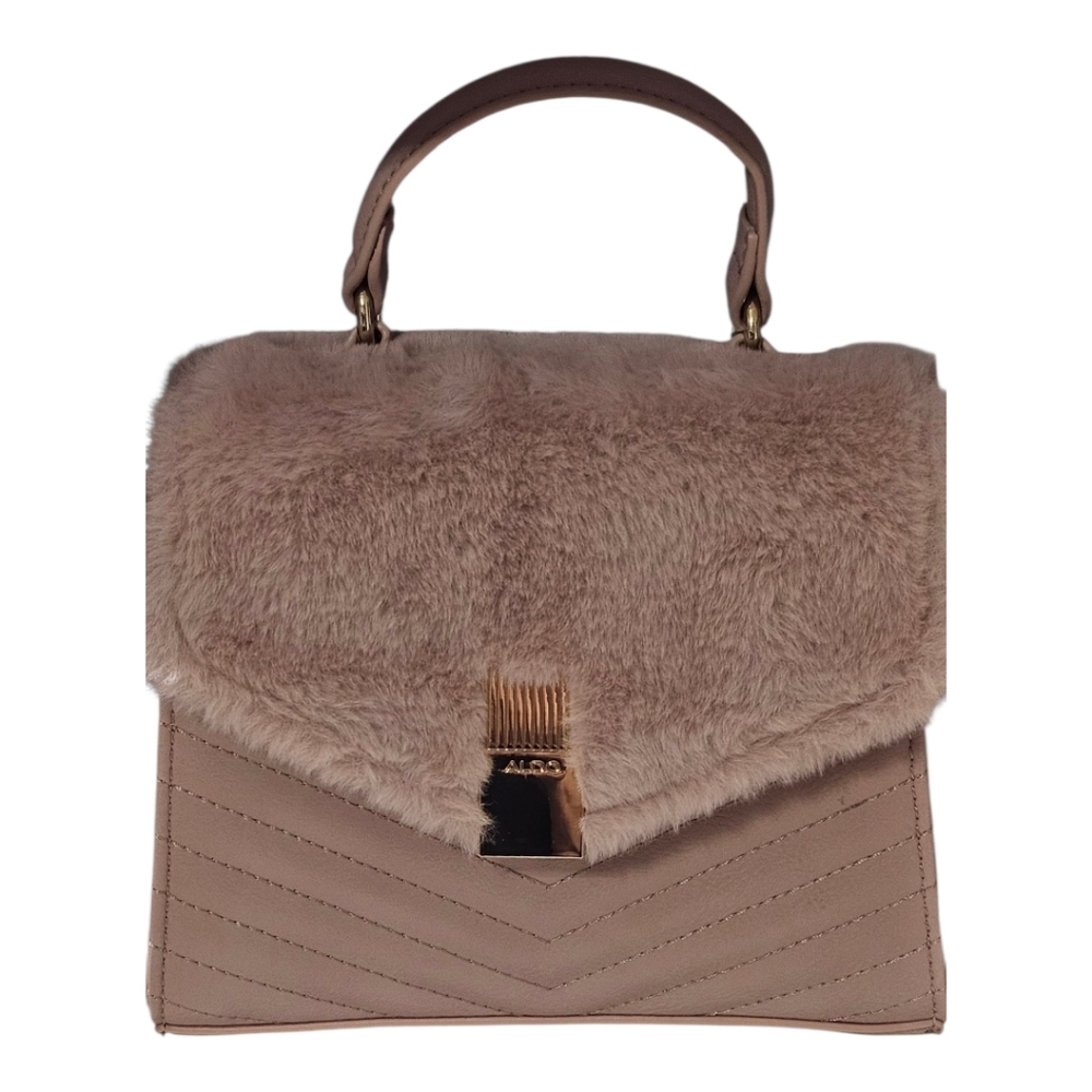 ALDO Blush Faux Fur Satchel/Crossbody Set w Card Case - Picture 4 of 10